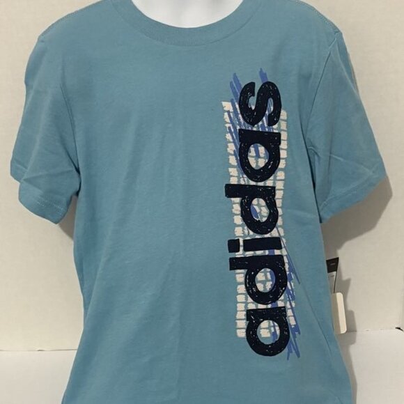 NWT - Adidas Side Graphic 100% Cotton Light Blue Tee – Size 6 - Picture 3 of 4